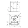 Technical drawing of a metal bracket with dimensions and hole specifications. Produktbild-Vorschau