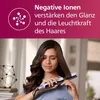 A woman is using a hair straightener, with marketing text and a graphic overlay. Anteprima dell’immagine prodotto
