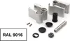 A collection of metal and plastic hardware components, likely for a door or window, arranged on a white background. Produktbild-Vorschau