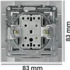 The back of a white electrical switch with visible wiring terminals and mounting hardware. Dimensions are indicated on the sides. Produktbild-Vorschau