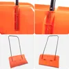 A collage of four images showing different views of an orange snow shovel. Produktbild-Vorschau