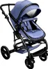 A blue and black stroller is shown against a white background. Produktbild-Vorschau