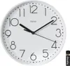 A white analog wall clock with black numbers and hands, shown with a single AA battery next to it. Anteprima dell’immagine prodotto