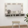 A vanity mirror with integrated storage and LED lights, mounted on a wall. Produktbild-Vorschau