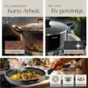 A split image showing a comparison of cleaning cookware, with a bottom section showing food being cooked in a frying pan. Náhled obrázku produktu