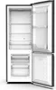 An open refrigerator with its doors ajar, showing the interior shelves and drawers. Produktbild-Vorschau
