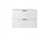 A white bathroom vanity with two drawers is shown against a white background. Produktbild-Vorschau