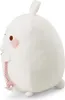 A side view of a white plush toy with pink cheeks and a pink rope accessory. Produktbild-Vorschau