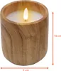 A close-up of a wooden-look LED candle with a flame. Voir les images du produit
