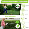 A collage showing a woman using a cordless grass trimmer in a garden and another woman trimming a hedge. Produktbild-Vorschau