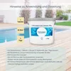 A bucket of pool chlorine tablets is shown next to a swimming pool with instructional text. Produktbild-Vorschau