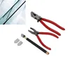 A set of glass cutting tools, including pliers and a glass cutter, are arranged on a white background. A close-up of glass panes is visible in the upper left corner. Produktbild-Vorschau