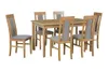A dining table with six chairs, presented on a white background. Produktbild-Vorschau