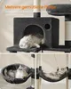A collage of images showing a cat tree with multiple resting spots and scratching posts, featuring cats relaxing in different areas. Produktbild-Vorschau