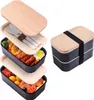 Japonský box na oběd s dvojitým bambusovým víkem, vhodný do Náhled obrázku produktu 1