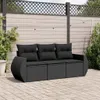 3-tlg. Garten-Sofagarnitur mit Kissen Schwarz Poly Rattan Produktbild-Vorschau 2