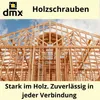 The image shows the wooden frame of a building under construction, with text overlays and a logo. Produktbild-Vorschau