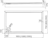 Technical drawing of a shower tray with dimensions and specifications. Produktbild-Vorschau
