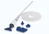 A pool cleaning vacuum set with a telescopic pole, hose, and various attachments, laid out on a white background. Produktbild-Vorschau