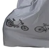 A close-up view of a gray motorcycle and bicycle cover with printed illustrations of a moped and a bicycle. Náhled obrázku produktu