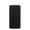 A black smartphone screen protector is shown on top of a clear smartphone screen protector, both against a white background. Produktbild-Vorschau