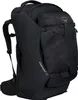 A black Osprey Farpoint 70L rucksack is shown from a side angle against a white background.