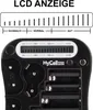 A close-up of a HyCell digital battery tester with an LCD display showing battery status. Podgląd zdjęcia produktu