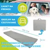 Collage showing a family with a dog in a car, highlighting a foldable mattress's features. Náhľad obrázku produktu