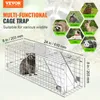 A wire cage trap with a raccoon inside, surrounded by hexagonal images of various animals that can be trapped. Produktbild-Vorschau