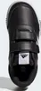 A top-down view of a black Adidas children's shoe with velcro straps. Podgląd zdjęcia produktu