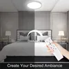 A bedroom scene divided into two halves, showing a ceiling light and a remote control. Produktbild-Vorschau