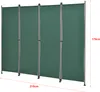 A dark green, four-panel outdoor screen divider with metal framing, shown against a white background. Dimensions are indicated by red lines and text. Podgląd zdjęcia produktu