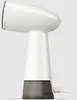 A side view of a white and gray handheld garment steamer against a light gray background. Voir les images du produit