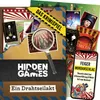 A collage of game components and promotional material for a crime-solving board game. Produktbild-Vorschau