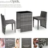 A rattan furniture set with chairs and a table, accompanied by descriptive text and close-up feature highlights. Produktbild-Vorschau