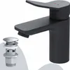 A black faucet and a pop-up drain assembly are shown against a white background. Produktbild-Vorschau