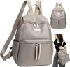 A collage of images showing a grey backpack and a woman holding a similar backpack. Podgląd zdjęcia produktu