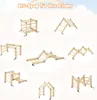 A collage of different wooden climbing structures for children, presented on a light background with cloud-like shapes. Podgląd zdjęcia produktu