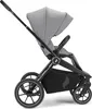 A side view of a gray and black stroller against a white background. Produktbild-Vorschau