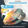 A toilet seat with a cherry blossom design is shown, with text highlighting its features and warranty. Náhled obrázku produktu
