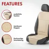 A car seat cover is shown on a car seat, with callouts highlighting its features. Produktbild-Vorschau