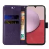 A purple flip case for a smartphone, open to reveal card slots and a banknote. Produktbild-Vorschau
