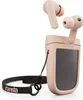A pair of pink wireless earbuds and their charging case are displayed against a white background. A black lanyard with the 'urbanista' logo is attached to the charging case. Anteprima dell’immagine prodotto