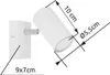 A white wall spotlight with dimensions indicated by measurement lines and text. Produktbild-Vorschau
