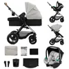 A collage of images showing a 3-in-1 stroller system with various attachments and configurations. Voir les images du produit
