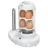 A white electric egg cooker and hot dog maker with eggs inside, shown on a white background. Podgląd zdjęcia produktu