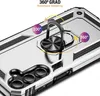 Close-up view of a silver and black phone case with a rotating ring holder. Produktbild-Vorschau