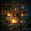 A shelf filled with various potted plants, illuminated by warm lighting. Podgląd zdjęcia produktu