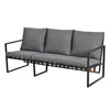 A three-seater outdoor sofa with gray cushions and a black metal frame, shown against a white background. Voir les images du produit