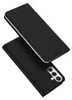 A black flip phone case is shown from a diagonal angle, with the front cover open. Produktbild-Vorschau